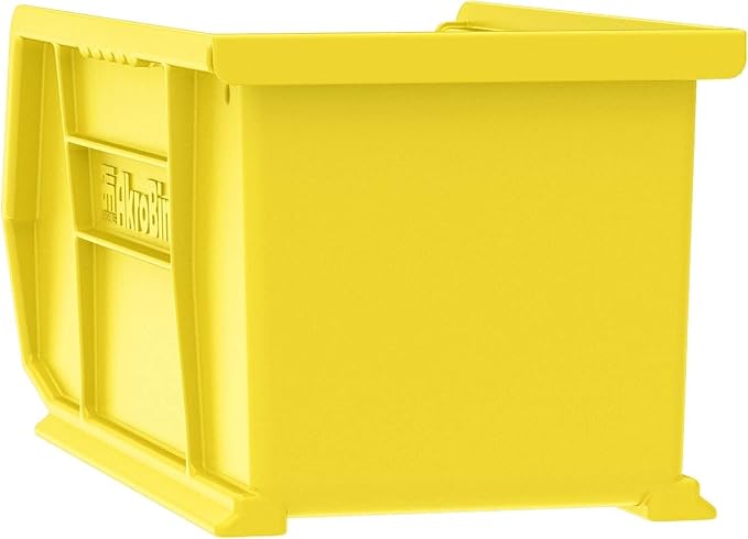 Akro-Mils 30237 AkroBins Plastic Storage Bins, Space-Saving Stackable Bins for Garage, Pantry, Craft Organization, 9" x 6" x 5", Yellow, 12-Pack