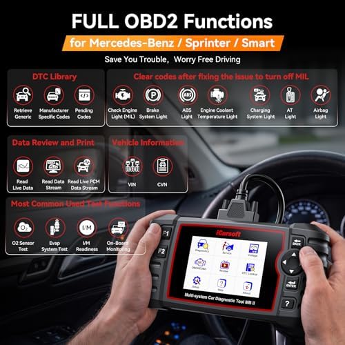 iCarsoft MBII for Mercedes Benz, Reads and Clears Trouble Codes, EPB,SAS, ETC Reset