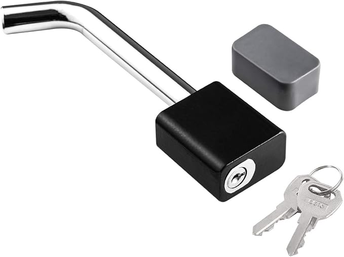 CZC AUTO Trailer Hitch Receiver Lock, Padlock Style and Swivel Head，Dia 5/8 Inch Bent Pin for Class III IV 2 2-1/2 Inch Receiver, Fits Bike Rack Tray Ball Mount for Towing Trailer Truck Car Boat RV