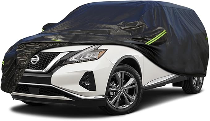 KouKou Waterproof SUV Car Cover Suitable for Nissan Murano from 2002 to 2025, 7 Layers Windproof All Weather Waterproof Outdoor Cover Sun Rain UV Dust Snow Protection. Black