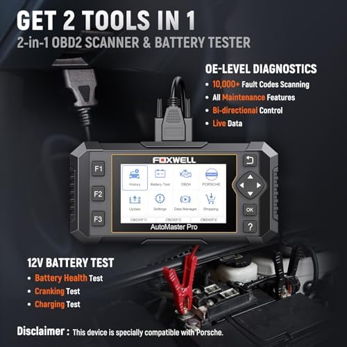 FOXWELL NT510 Pro fit for Porsche, 2-in-1 OBD2 Scanner & 12V Battery Tester