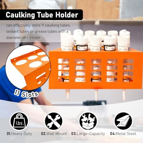 Metal Wall Mount Caulk Tube Holder Rack, Orange
