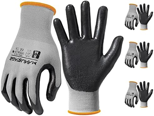 MANUSAGE Safety Work Gloves Nitrile For Men and Women, with Touchscreen Fingers, Men's Work Gloves with Grip, Mechanics Gloves (Size-XL, Grey, 3 Pairs)