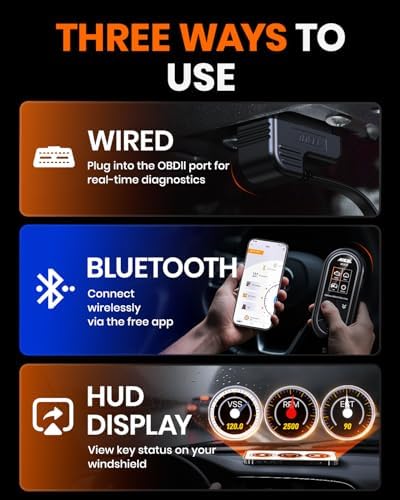 ANCEL BD330 BMW OBD2 Scanner for BMW, MINI, and Rolls-Royce Vehicles, ABS Full-System Diagnostic Scan Tool, Battery Registration/BAT Check, EPB/Oil/Throttle Reset, 3-in-1 Bluetooth/Wired/HUD- Black