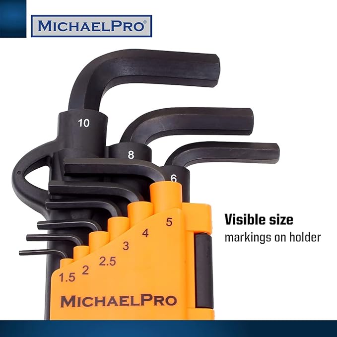 MichaelPro MP001048 Ball End Hex Key Set, 9pc Allen Wrench Set in Metric, Comes with a Convenient Storage Holder with Hook