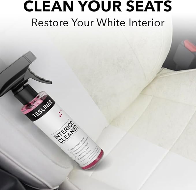 Tesla Seat Cleaner & Stain Remover, Interior Cleaner for Black & White Vegan Leather, Interior Cleaning Products | Tesla Model Y Juniper Accessories 2026, Tesla Model 3 Accessories, S, X, Cybertruck