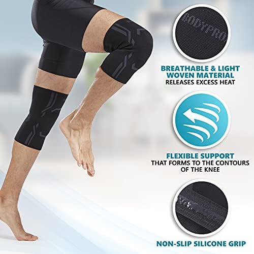 Bodyprox Knee Compression Sleeve for Men and Women (2 Pack), Knee Support Brace for Running and Work out (Small)