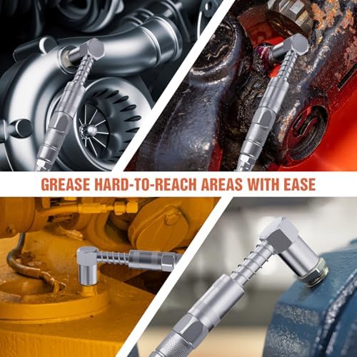 TRILINK 90 Degree Grease Gun Coupler Adapter - Right Angle Grease Gun Fittings for Tight Spaces, High-Pressure Grease Gun Nozzle Tip – 3-Jaw Spring-Lock for Standard Grease Fittings