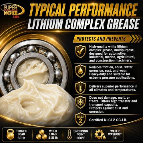 Lithium Complex Grease | Lubricant | Superkote 2000 Multipurpose | NLGI 2 | EP | High Temp | Automotive | Construction | Industry | Gear | Wheel Bearing | Axle | Bike | White | 114 gr Squeeze Tube