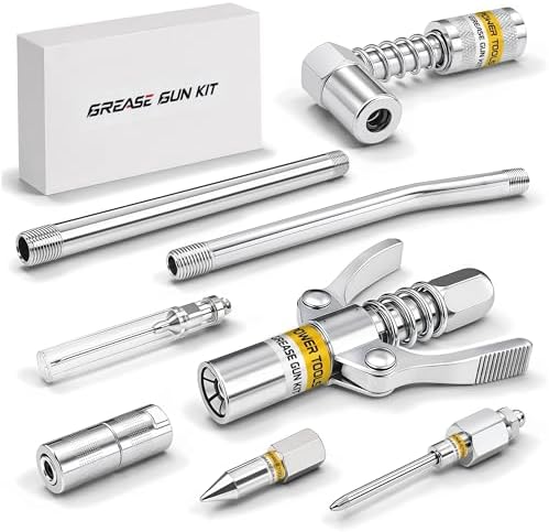 8PCS Grease Gun Tips Kit, Quick Lock Coupler, 90° Adapter, Needle & Nozzles