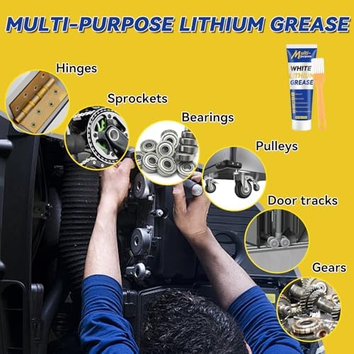 White Lithium Grease, Multi-Purpose Lubricant Lithium Grease Tube with Brush, Garage Door Lubricant for Hinges, Bearings, Gears,Track Rail, Ideal for Marine, Automotive, Industrial