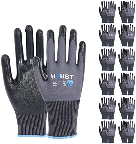 Work Gloves for Men-12 Pairs, Nitrile Coated Work Gloves with Grip, Touchscreen & Oil Resistant Gloves