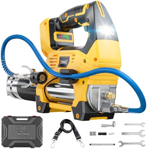 DIYtoolifz Cordless Grease Gun Compatible with DeWalt 20V Battery, 12000PSI High Pressure, 3-Speed&Brushless Motor, 9oz/min Max Flow, 2-in-1 for Cartridge/Bulk Grease, 39.4”Hose&4 Couplers(Tool Only)