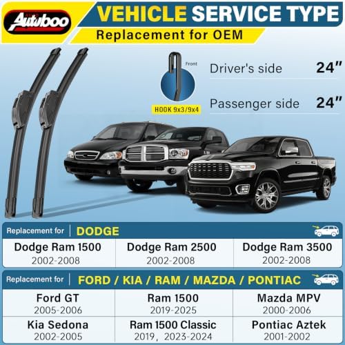 AUTOBOO Pro Silicone Windshield Wiper Blade 24"+24" All-Season Performance