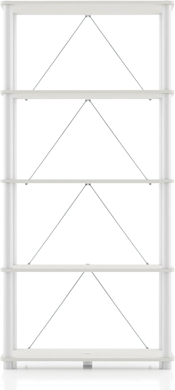 Homes: Inside + Out Apexa Modern 5-Tier Wide Shelving Units, Collectibles Display Shelves, Easy Assembly Standing Shelf, Home Storage Organizer for Living Room, Bedroom, Office, White