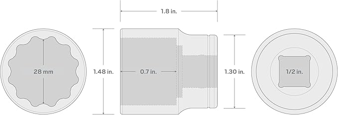 TEKTON 1/2 Inch Drive x 28 mm Shallow 12-Point Socket | SHD22328