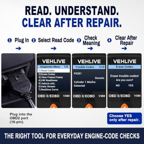 V380 OBD2 Scanner for Check Engine Light, Color Display Car Code Reader