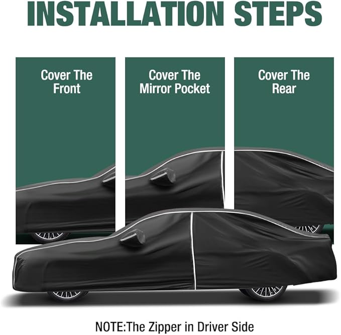 Fluorescent Strip Design 6 Layers Waterproof Car Cover Compatible for Mercedes Benz S-Class S250 S300 S350 S400 S450 2006-2024 All Weather Full Car Cover with Storage Bag