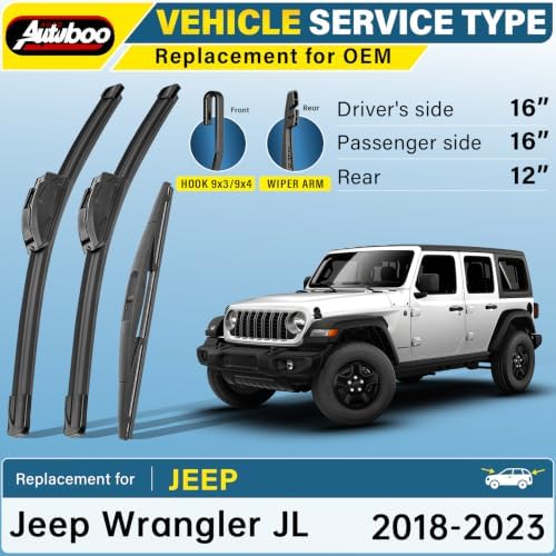 AUTOBOO Silicone Windshield Wiper Blade Replacement for Jeep Wrangler JL