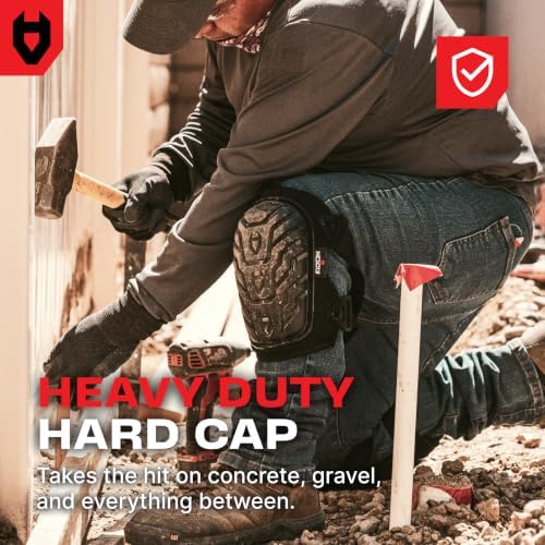 NoCry Professional Gel Knee Pads for Work with Soft Foam and Gel Cushion — Heavy Duty Cap, Reinforced Adjustable Straps, Military Grade Rivets and Built-in Hang Loops — Perfect for Construction