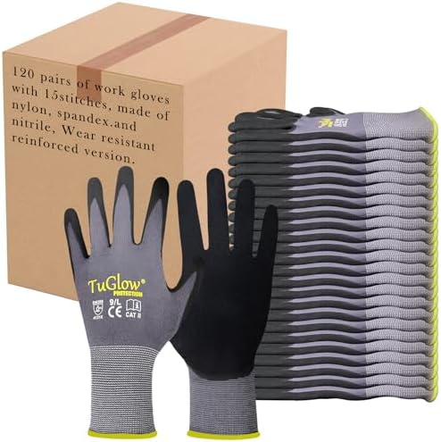 Gasoline 12 Pairs MicroFoam Nitrile Work Gloves, Touchscreen Breathable Safety Gloves for Warehouse, Mechanic, Sizes S-XXL