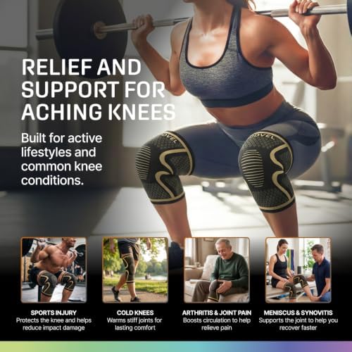 Modvel Compression Knee Brace for Women & Men - 2 Pack Knee Brace for Running Knee Pain, Knee Support Compression Sleeve, Workout Sports Knee Braces for Meniscus Tear ACL & Arthritis Pain Relief