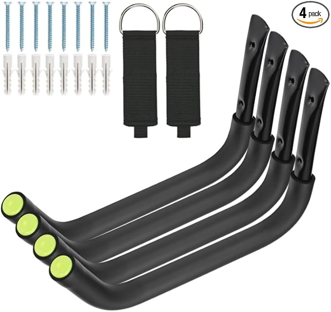 Aweilan Garage Storage Heavy Duty Hooks, 15Inch Jumbo Arm Kayak Rack, Heavy Duty Wall Hooks for Canoe, Ladder, Bicycle, Folding Chairs, Surfboard, Snowboard, Hose and Tools (4 Pack)