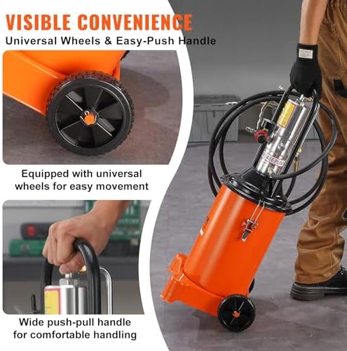 VEVOR Grease Pump, 3 Gallon Air Grease Pump with 13 ft High Pressure Hose and Grease Gun, 12L Pneumatic Grease Pump with Wheels, Portable Lubrication Grease Pump