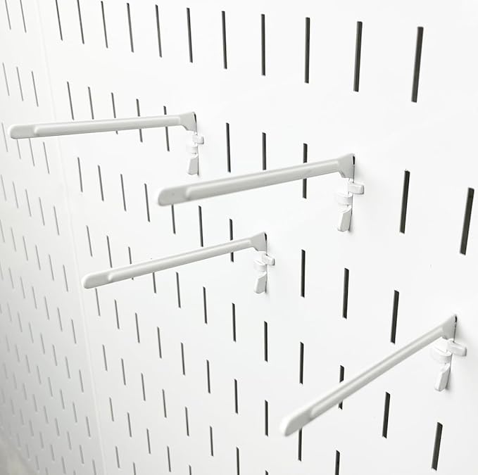 Wall Control Paint Brush Hook and Thread Spool Holder Storage Organizer Pegs Metal Pegboard - (4) Pack of Narrow 3.5-Inch Reach Slotted Peg Hooks for Paint Brushes and Spools (White)