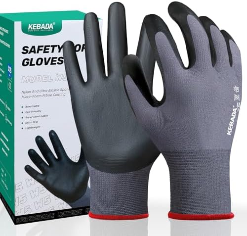 Kebada W5 Foam Nitrile Coated Work Gloves for Men & Women, 12 Pairs