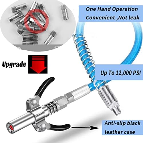 Grease Gun Coupler Grease Gun Fittings Grease Gun Tip Quick Lock and Release Lube Dual Handle Heavy Duty Grease Nozzle Coupler, Compatible With all Grease Guns 1/8" Npt ends Accessories 12000 PSI