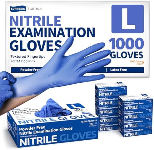 Supmedic Soft Max Exam Gloves, Powder-Free Disposable, Blue Iris