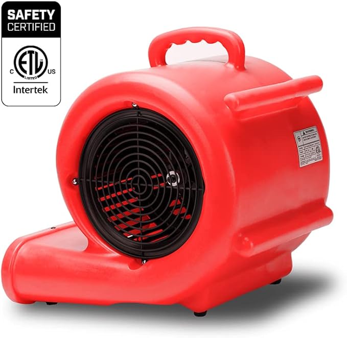 BlueDri One-33 Air Mover, 1/3 HP 2900 CFM Industrial Water Damage Flood Restoration Carpet and Floor Drying Blower Fan (Red)
