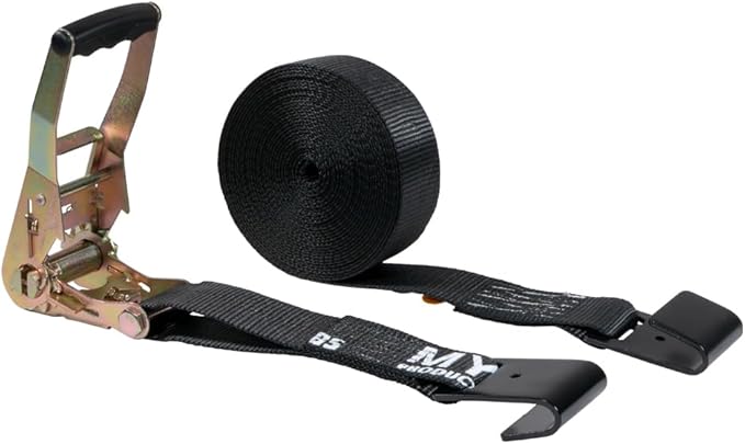 Mytee Products 20 Pack 2" x30' Black Ratchet Straps with Flat Hooks - 3,333 Lbs WLL - Heavy Duty Tie Down Ratchet Straps for Flatbed, Truck, Trailers, Cargo, Pickup