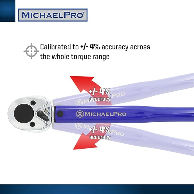 MichaelPro 1/2-Inch Drive Click Torque Wrench, 10–150 ft-lb, Dual Direction, ±4% Accuracy, Reversible Ratchet Head, Heavy Duty Steel Torque Wrench for Automotive, Truck, and Mechanical Use
