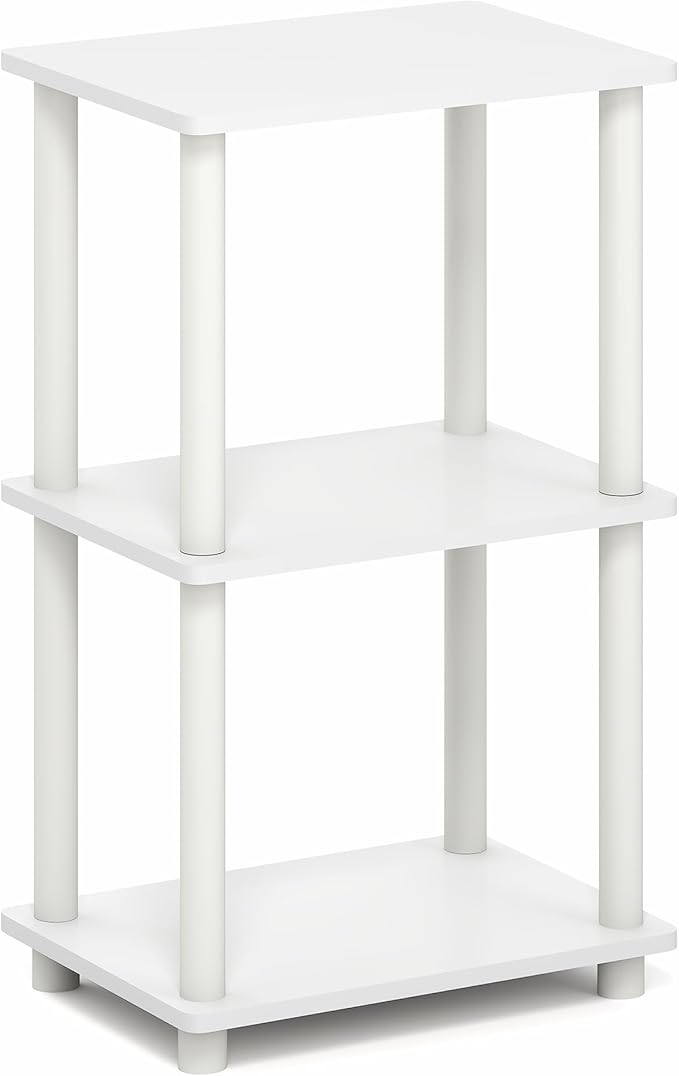 Furinno Turn-N-Tube Storage Shelves, 3-Tier Open Frame Book Shelf, Standing Corner Shelf, Toolless Assembly, Open Shelves, for Organization and Storage, Living Room, Garage, Home Office, White