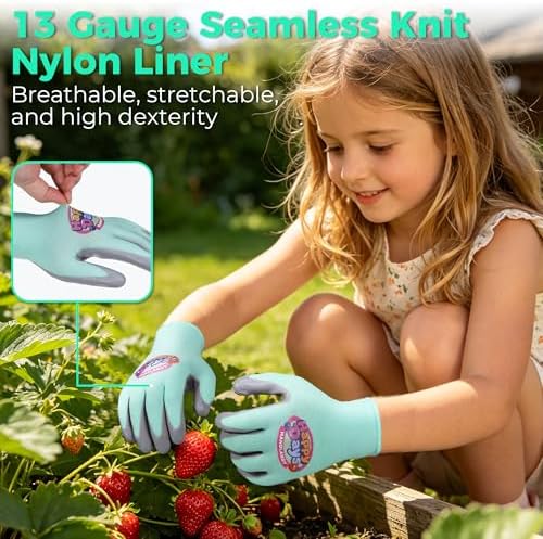 HANDLANDY 2 Pairs Kids Gardening Gloves, Grippy Kids Work Gloves, L