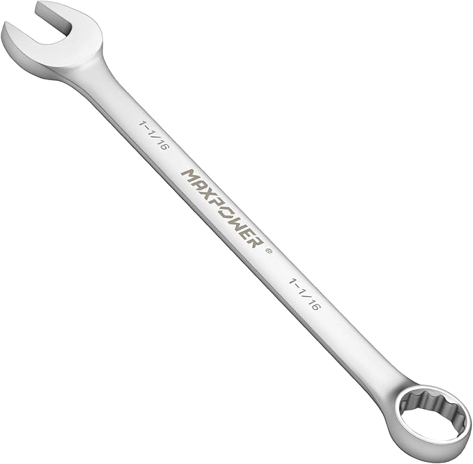 MAXPOWER 1-1/16" Combination Wrench, Industrial Grade – 12-Point Box End, Chrome Vanadium Steel, 15° Offset for Tight Spaces, SAE