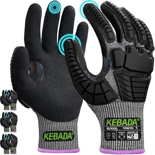 Kebada Impact Protection Gloves, ANSI A2 Cut Resistant, 1/3 Pairs