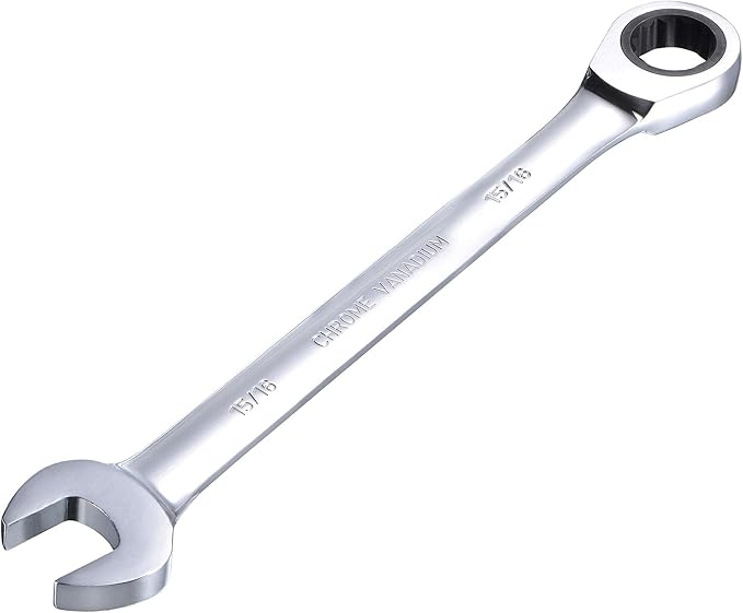uxcell 15/16 Inch Ratcheting Combination Wrench SAE 72 Teeth 12 Point Ratchet Box Ended Spanner Tools, Cr-V