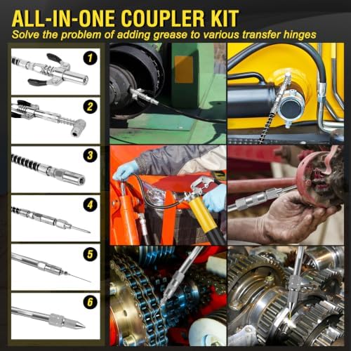 Grease Gun Kit 7000 PSI 14oz with Dual Hoses and 90° Adapter