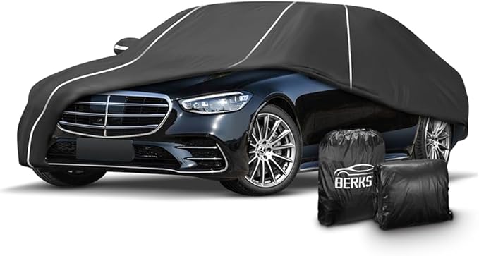 Fluorescent Strip Design 6 Layers Waterproof Car Cover Compatible for Mercedes Benz S-Class S250 S300 S350 S400 S450 2006-2024 All Weather Full Car Cover with Storage Bag