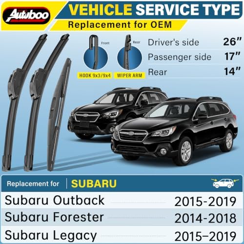 AUTOBOO Silicone Windshield Wiper Blade Replacement for Subaru Outback