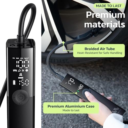 Woowind Premium Tire Inflator Portable Air Compressor, 2X Faster, 150PSI Air Pump For Car Tires, Tire Pump, with 12V DC Cord for Trucks & Off-Road Tires, Auto Shut-Off（Ventus pro + case）