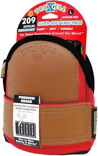 TROXELL USA Super-Soft Large Leatherhead Red Knee Pads - Comfortable, Adjustable, Washable Kneepads