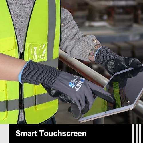 Work Gloves for Men-12 Pairs, Nitrile Coated Work Gloves with Grip, Touchscreen & Oil Resistant Gloves