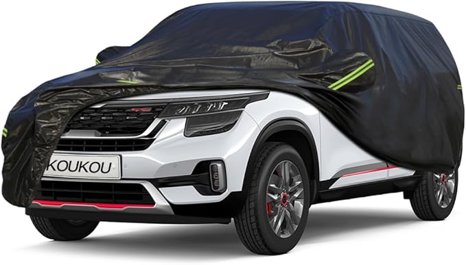 KouKou Waterproof SUV Car Cover Suitable for Kia Seltos from 2019 to 2025, 7 Layers Windproof All Weather Waterproof Outdoor Cover Sun Rain UV Dust Snow Protection. Black