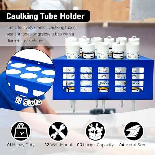 2 Pack Metal Wall Mount Caulking Tube Holder Rack, Blue