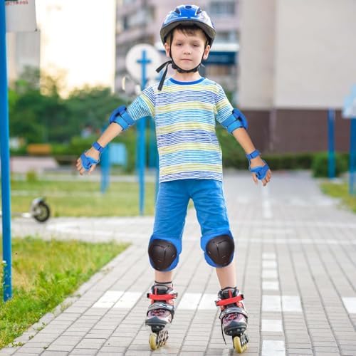 Kids/Youth Knee Pads Elbow Pads for 3-14Years Boys Girls 6 in 1 Kids Protective Gear Set Adjustable for Skating Cycling Bike Rollerblading Scooter Roller Skates