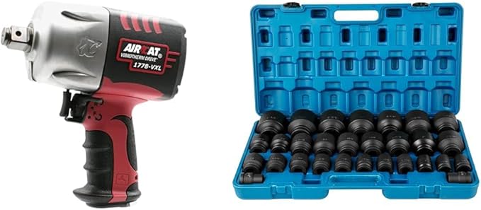 AIRCAT 1778-VXL 3/4-Inch 1,450 ft-lb Vibrotherm Drive Ergonomic Impact Wrench & VEVOR 29-Piece 3/4-Inch Drive Impact Socket Set